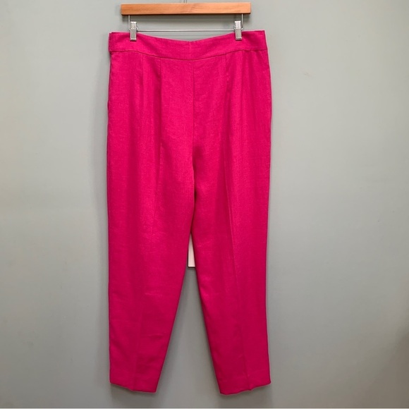 Theory Pleated Pant in Pure Linen Pop Fuchsia Pink size 12 - Picture 10 of 14